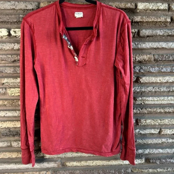 Denim & Supply Ralph Lauren Men's Red Henley Flag Placket Long Sleeve Rugby - Picture 5 of 5